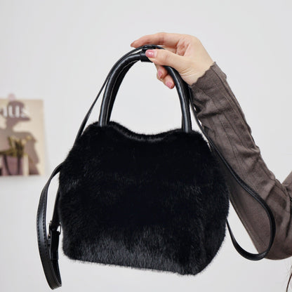 Minimalist Solid Color Fluffy Fuzzy Handbag