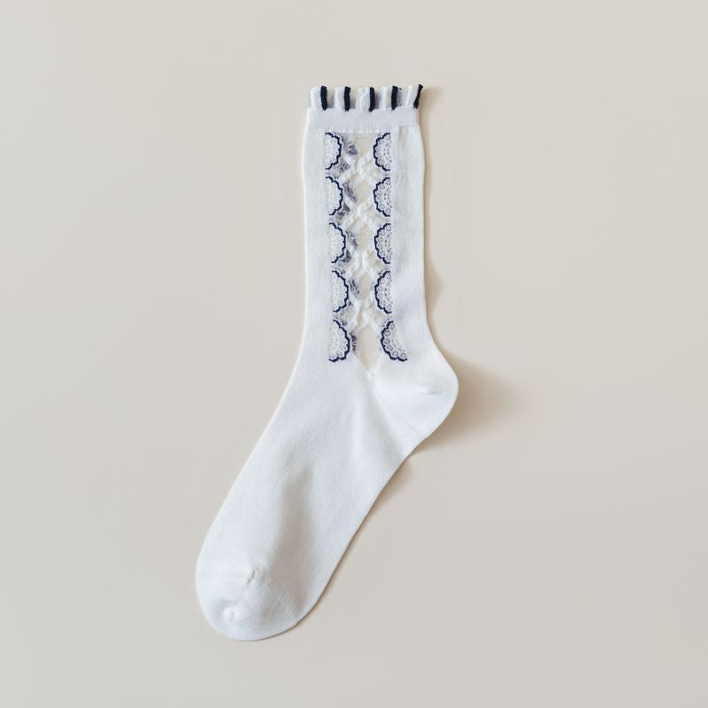 Rufia - Adorable White Rolled Edge Sheer Socks