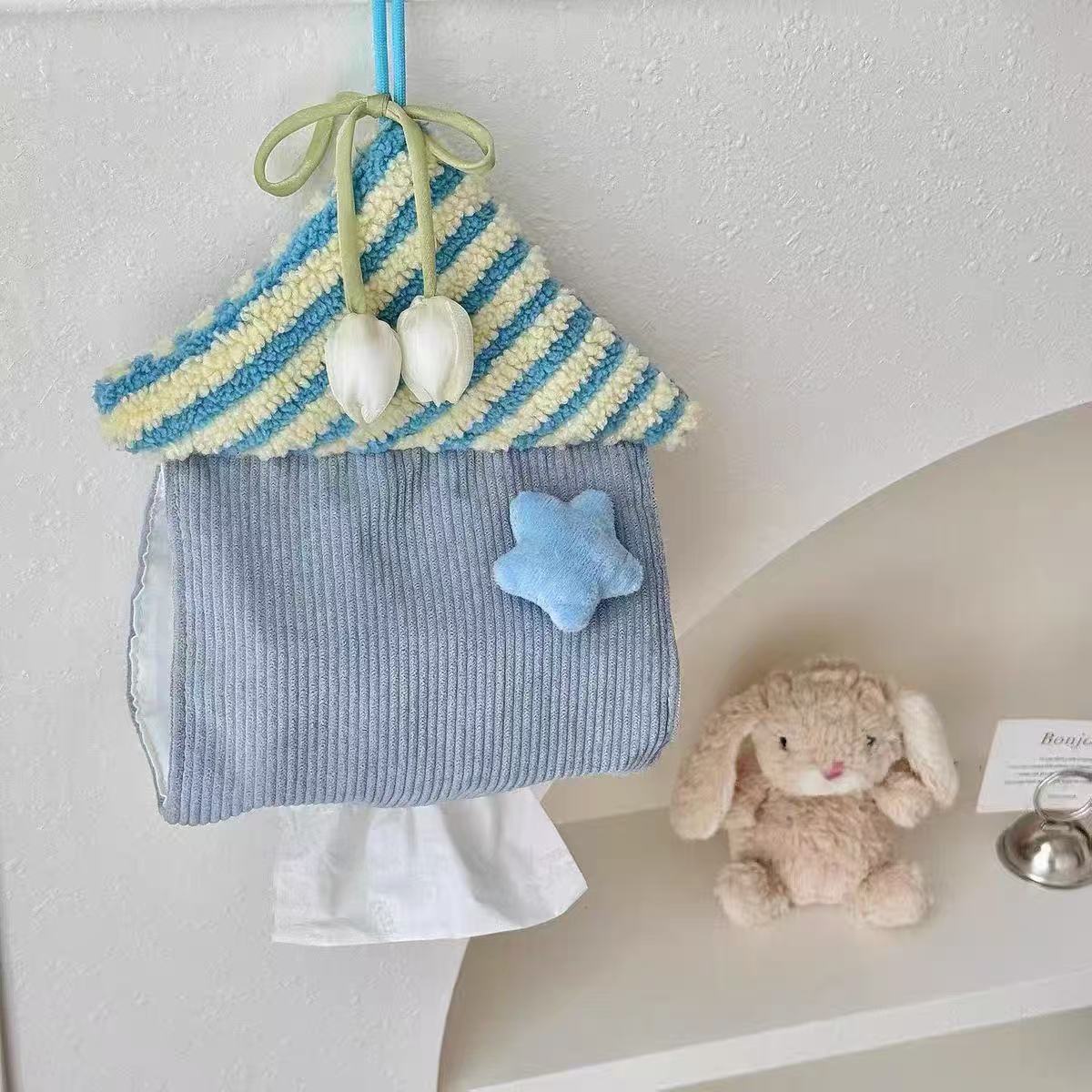 Cute Star House Tissue Holder Fabric Hanging Tissue Pouch