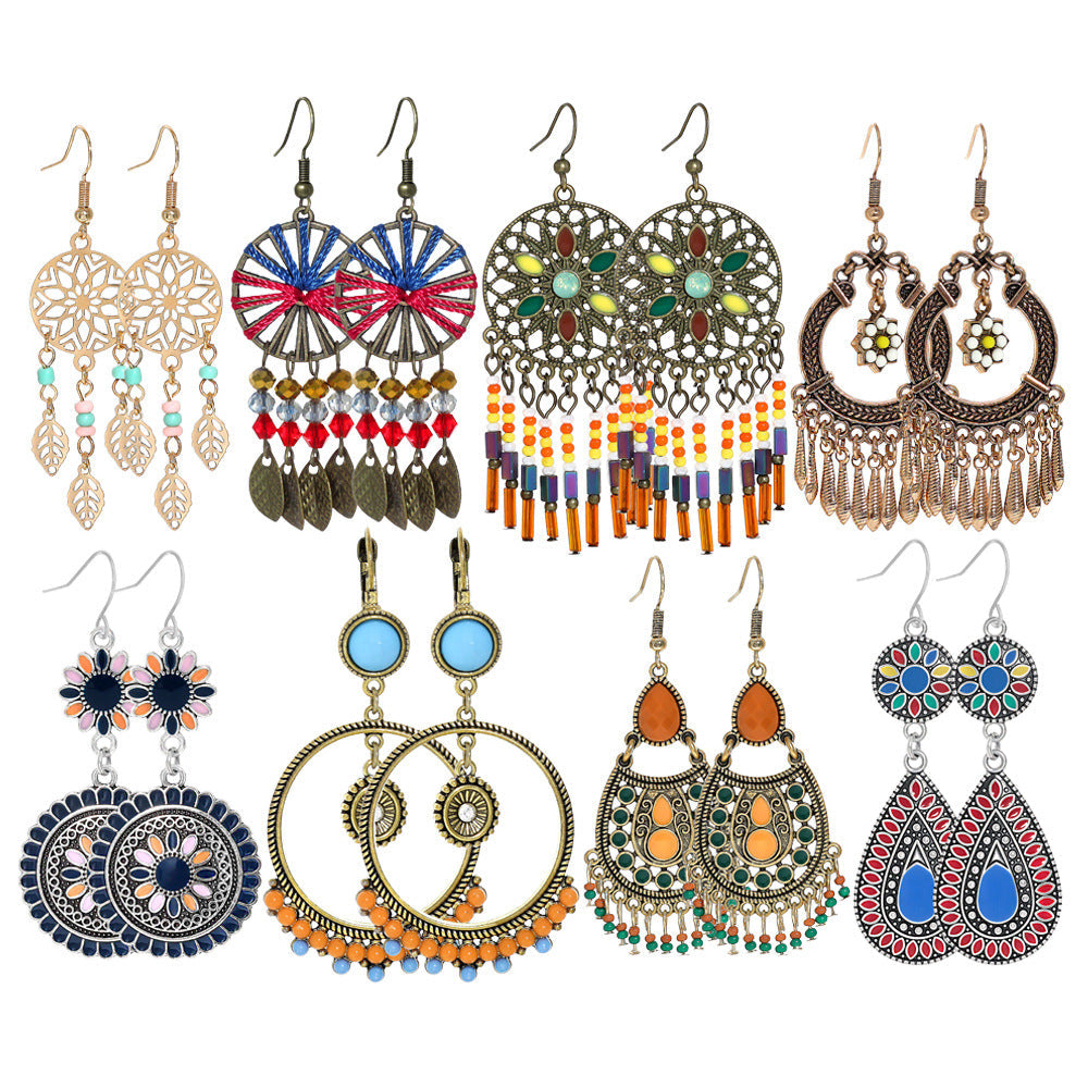 Vintage Geometric Leaf Beaded Earrings Set Fashionable Accessories