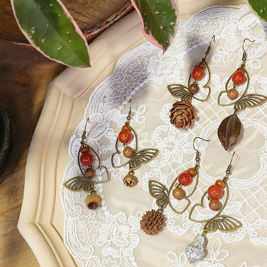Vintage Bohemian Butterfly Earrings with Natural Stone Beads