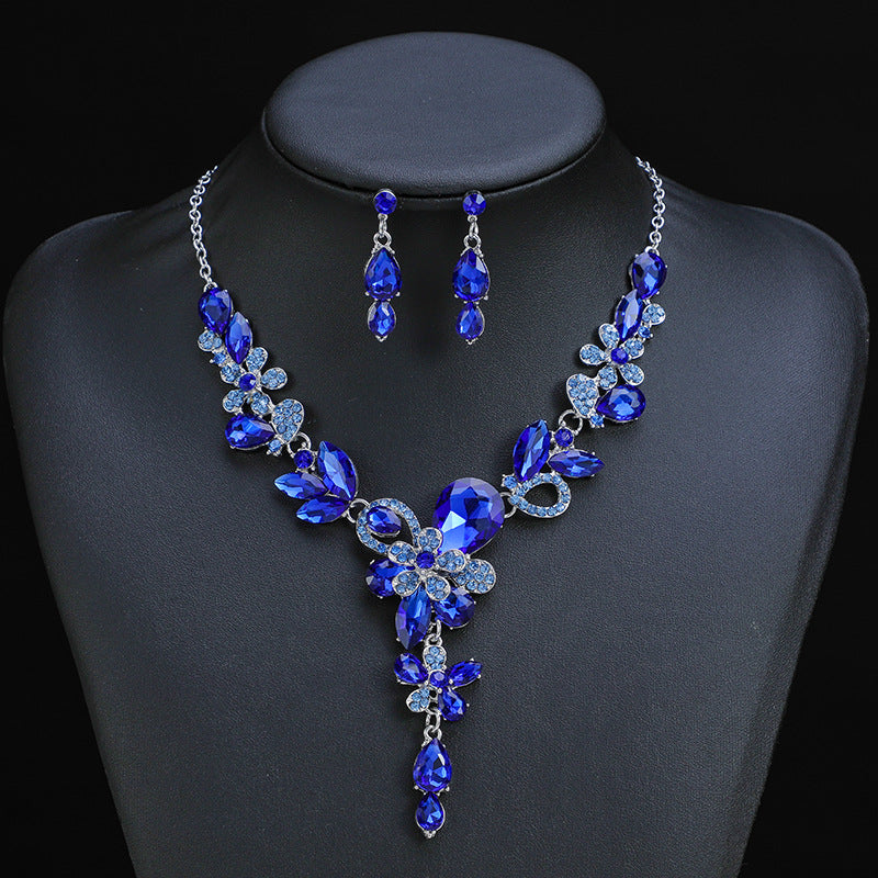 Floral Crystal Layered Necklace and Earring Set