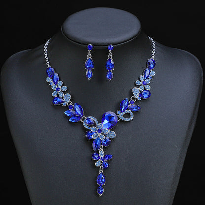 Floral Crystal Layered Necklace and Earring Set