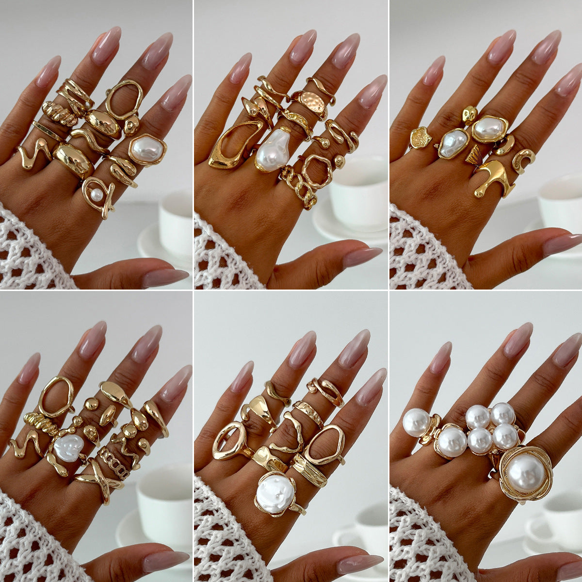 Irregular Metal Shine Rings For Women With Baroque Pearl Design