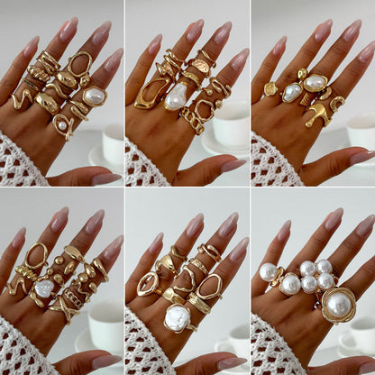 Irregular Metal Shine Rings For Women With Baroque Pearl Design