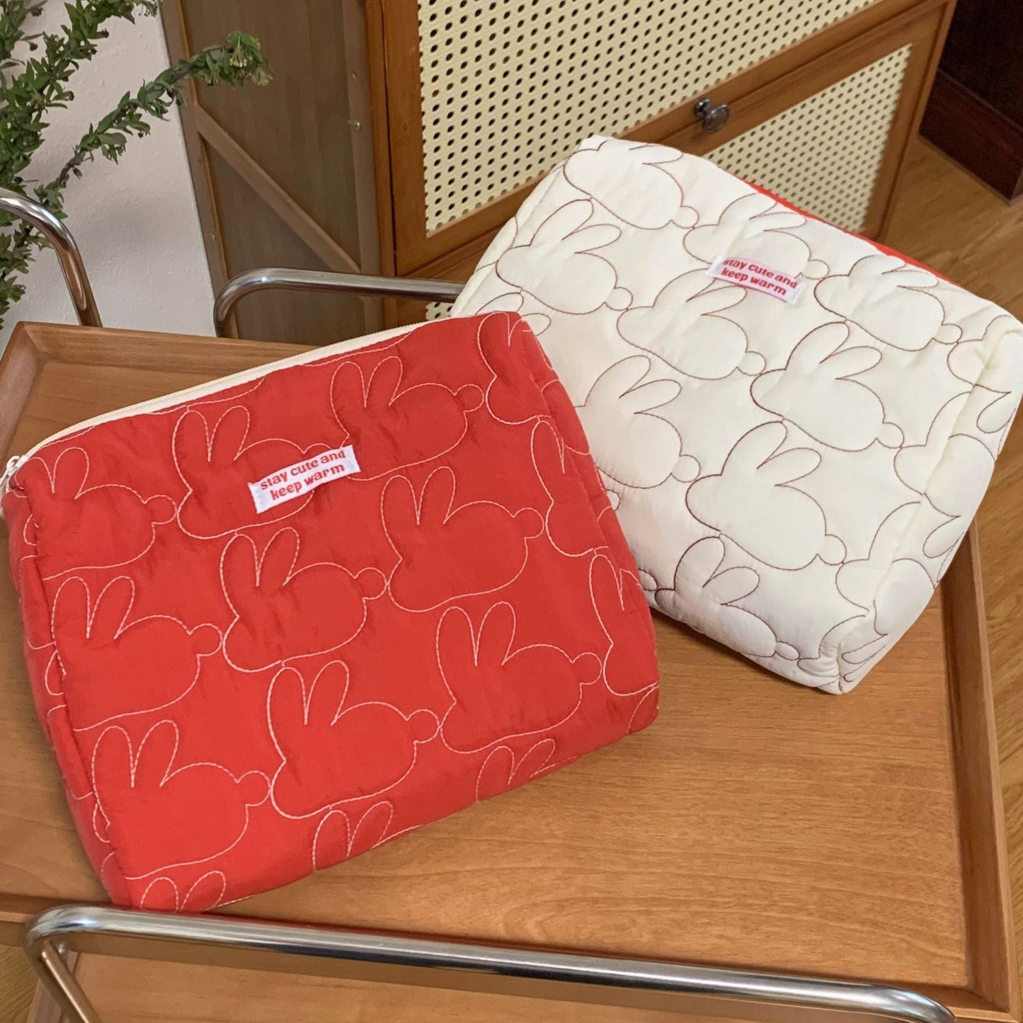 Cute Embroidered Rabbit Soft Make Up Bag
