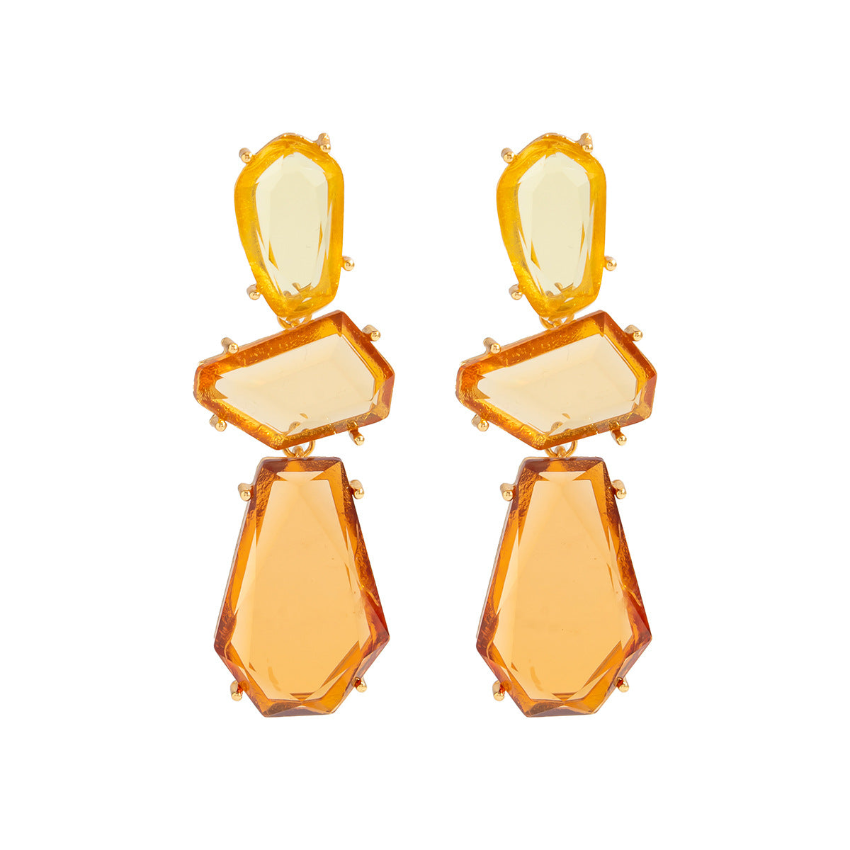 Trendy Geometric Resin Acrylic Gem Earrings With Metal Finish
