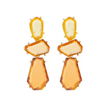 Trendy Geometric Resin Acrylic Gem Earrings With Metal Finish