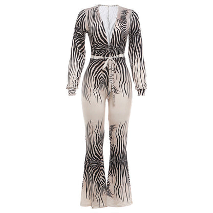 Sexy Deep V Shoulder Top & High Waist Flare Pants Set