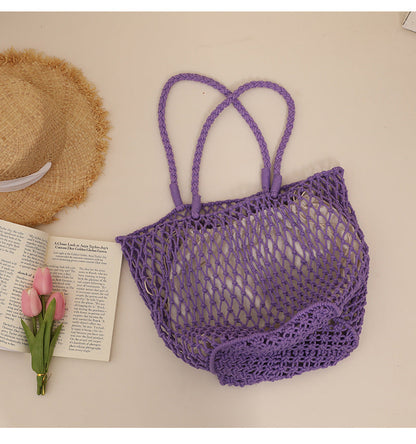 Simple Solid Color Casual Woven Shoulder Bag