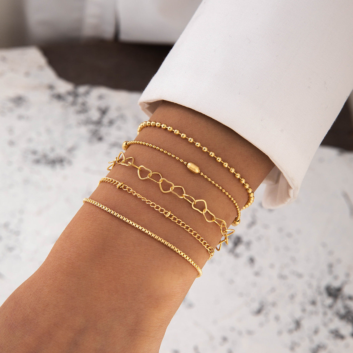 Vintage Geometric Open-Cuff Gold Bracelet Set