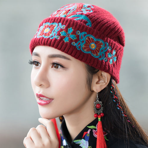 New Autumn And Winter New Ethnic Style Ladies Embroidered Wool Hat Warm Hat Knitted Hat Old Hat