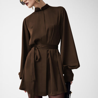 French Elegant Satin Mini Dress With Tie