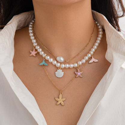 Ocean-Inspired Shell And Starfish Tassel Layered Necklace
