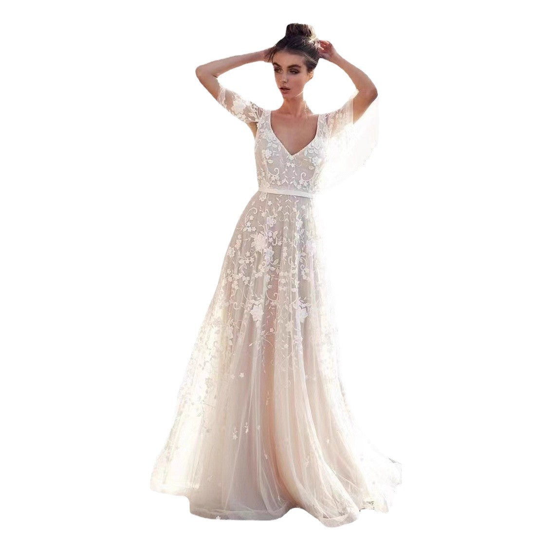 Lace Backless Deep V Midi Dress for Evening Events