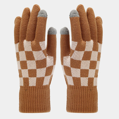 Winter Plaid Warm Hat Scarf Gloves Outdoor Sets