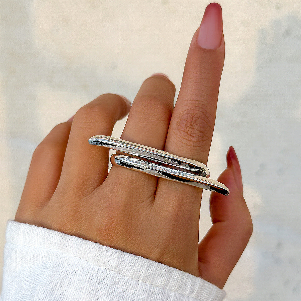 French Butterfly Ring Metal Glossy Double-Finger Fashion Ring