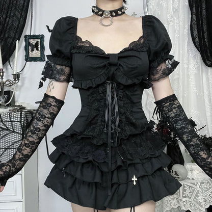 Gothic Style V-Neck Crop Top Sexy Urban Fashion