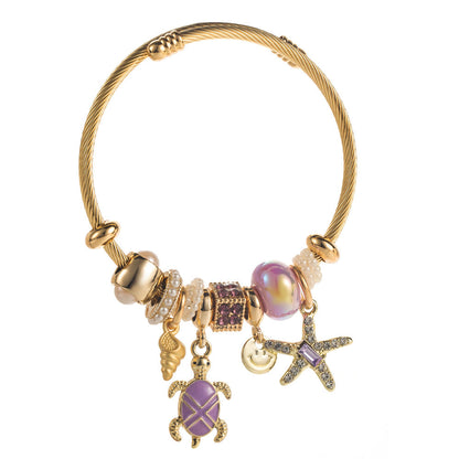Starfish Turtle Pendant Adjustable Stainless Steel Bracelet