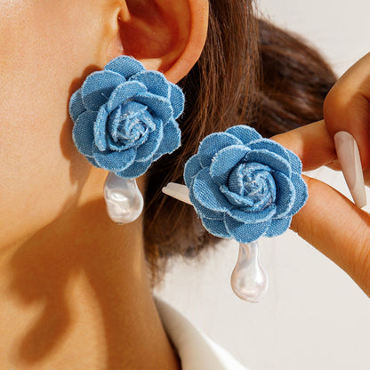 Trendy Floral Denim Tassel Earrings