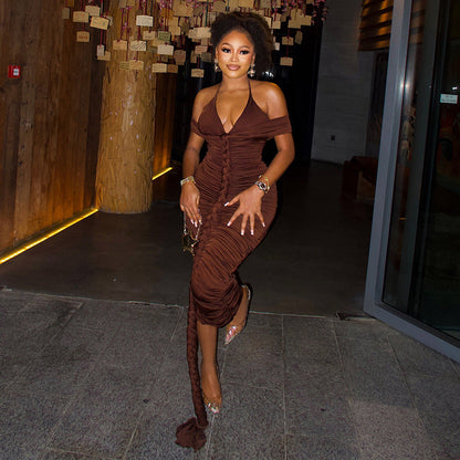 Stylish Sleeveless Bodycon Dress Deep Brown