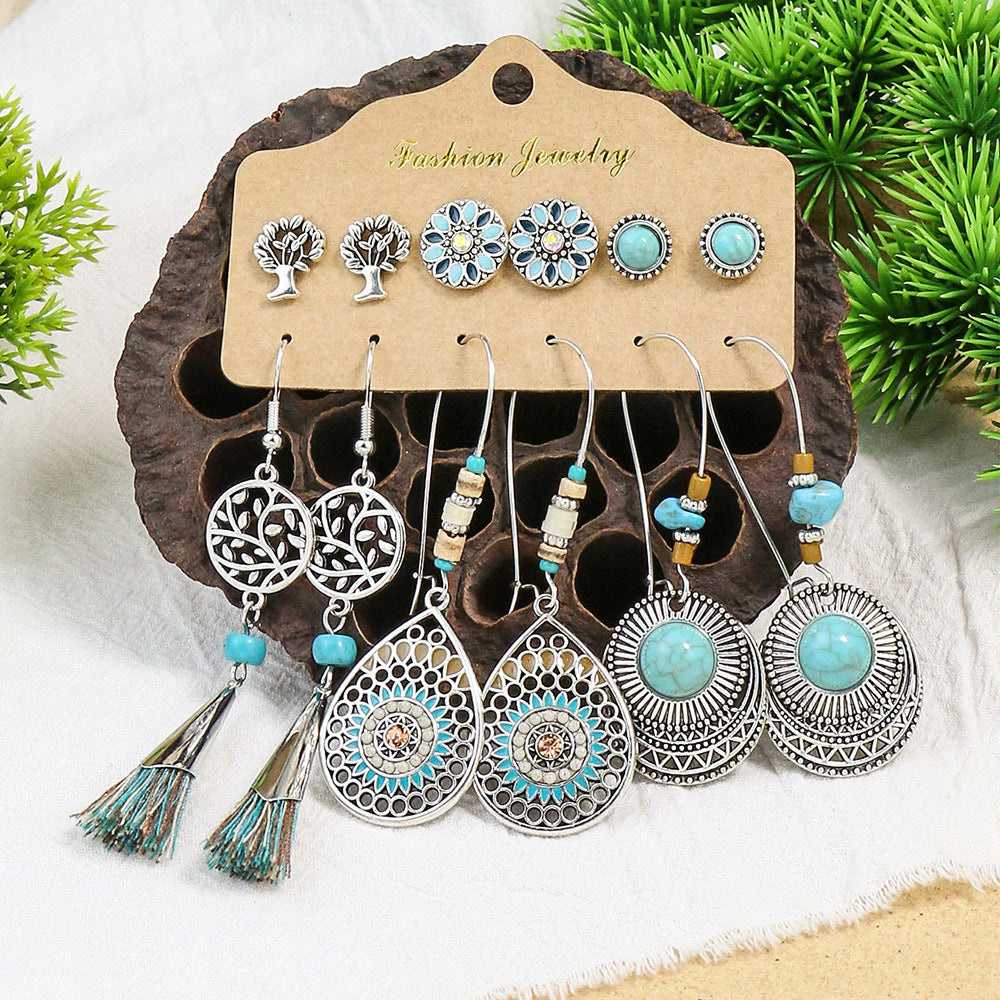 Bohemian Long Leaf Feather Earrings Set