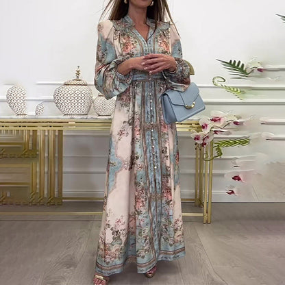 Vintage Floral Long Sleeve A-Line Dress