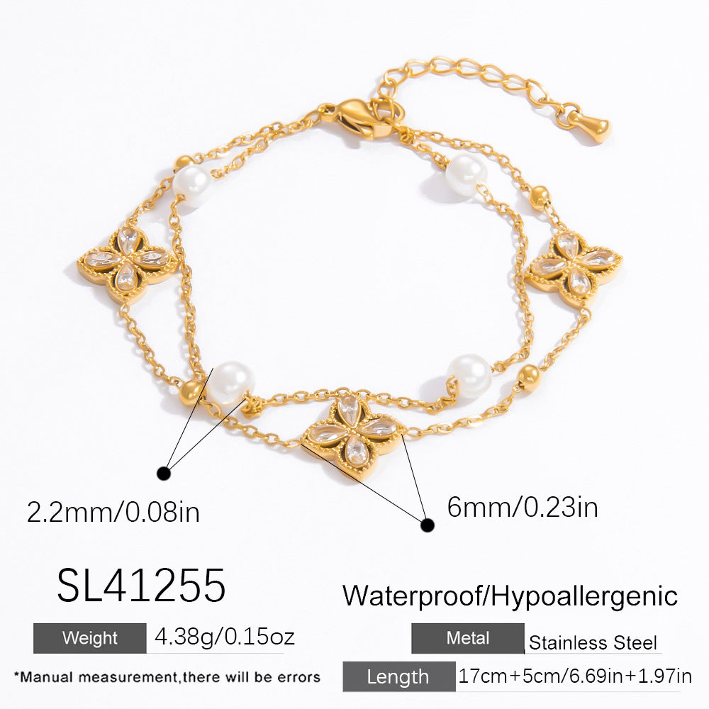 4-Leaf Clover Stainless Steel Bracelet 18K Gold Plated Women's Jewelry