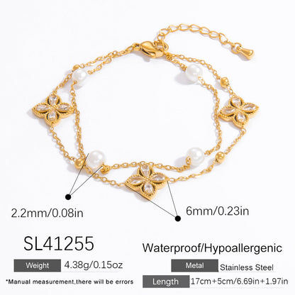 4-Leaf Clover Stainless Steel Bracelet 18K Gold Plated Women's Jewelry