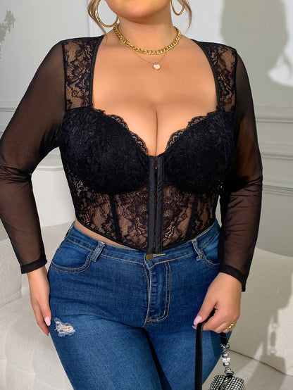 Sheer Lace Plus Size V-Neck Cardigan For Easter