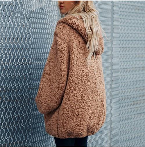 Autumn And Winter Hooded Plush Thick Loose Sweater Coat