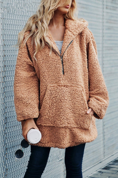 Autumn And Winter Hooded Plush Thick Loose Sweater Coat