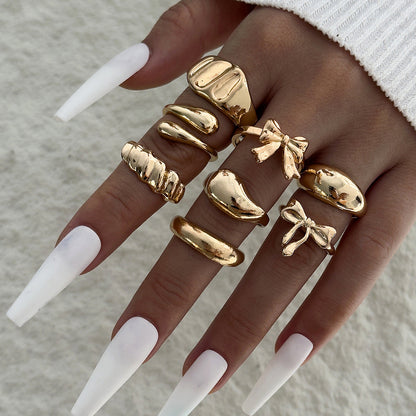 Geometric Hollow Statement Ring Set Stylish Mixed Metal Rings