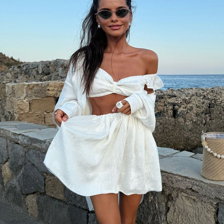 Sexy Off-Shoulder White Crop Top And Skirt Set
