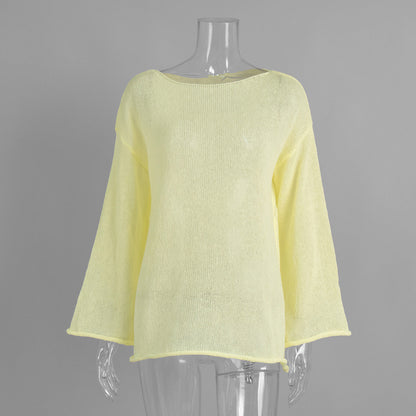 Hollow Knit T-Shirt with Flared Sleeves