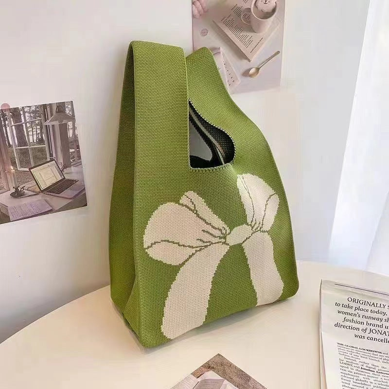 Knitted Tote Bag With Cute Designs Soft Polyester Casual