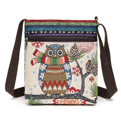Women'S Crossbody Shoulder Bag Canvas Bag Thai Ethnic Style Embroidery Cute Fashion Lady'S Mobile Phone Bag Shoulder Bag