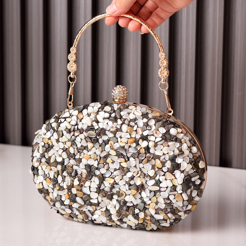 Elegant Round Crystal Evening Bag Vintage PU Clutch