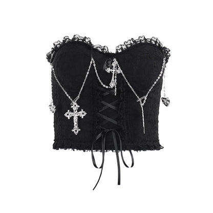 Sexy Gothic Strapless Top with Lace and Chains