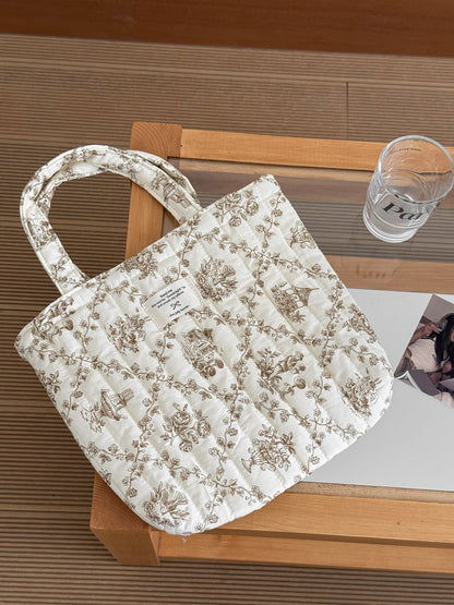 French Floral Handbag Vintage Soft Cotton Bag Casual Tote