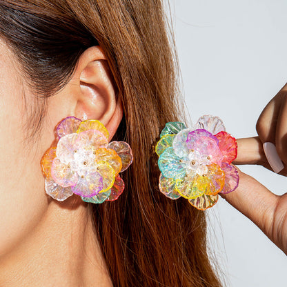 Colorful Resin Flower Petal Earrings Sweet Floral Studs