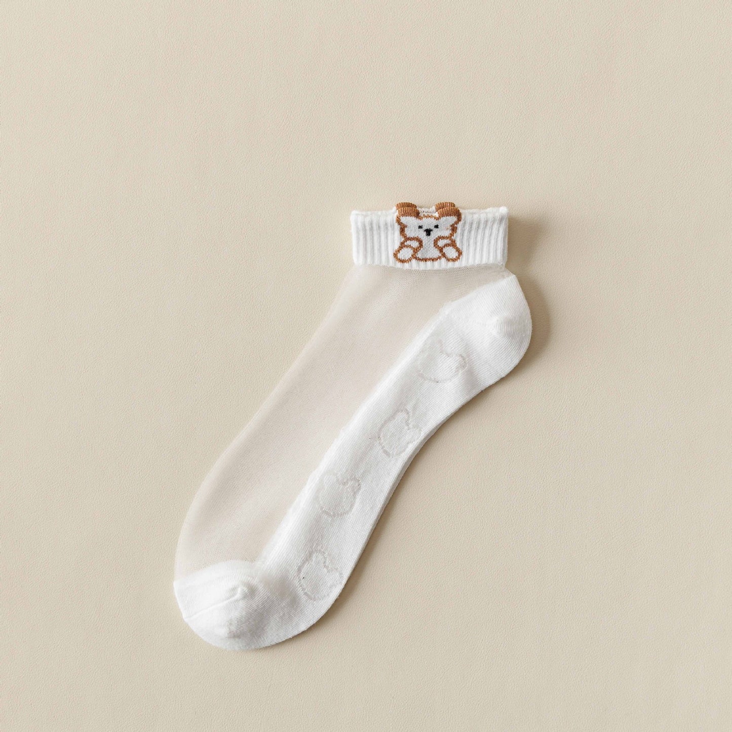 Rufia -  Breathable Sheer Ankle Socks with Bear Pattern