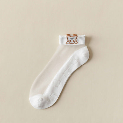 Rufia -  Breathable Sheer Ankle Socks with Bear Pattern
