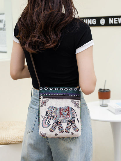 Women'S Crossbody Shoulder Bag Canvas Bag Thai Ethnic Style Embroidery Cute Fashion Lady'S Mobile Phone Bag Shoulder Bag