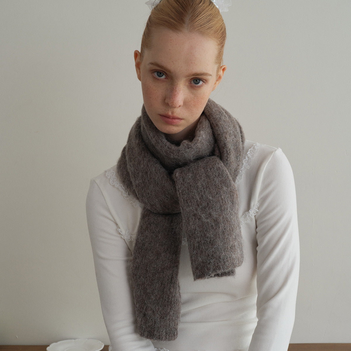 Solid Color Alpaca Wool Blend Scarf for Women