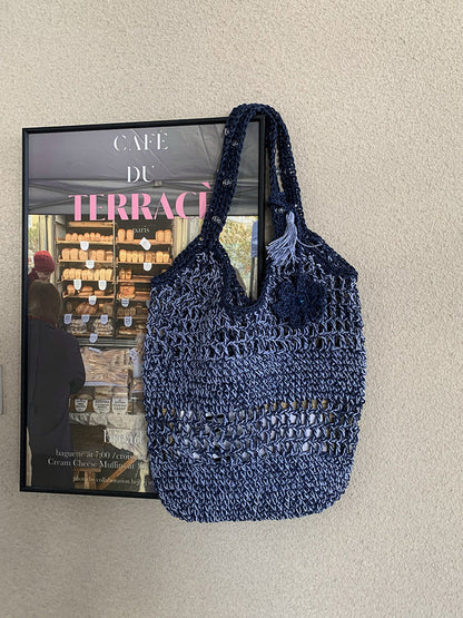 Trendy Woven Straw Shoulder Bag Casual Chic Handheld Purse