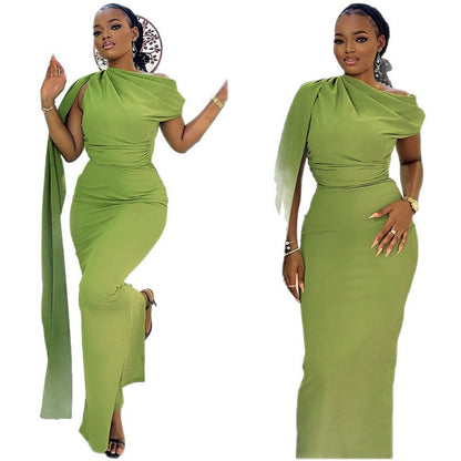 Elegant One-Shoulder Midi Dress Crafted From Milk Silk