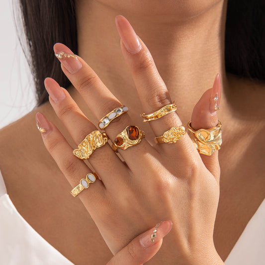 Geometric Statement Alloy Gemstone Ring Set