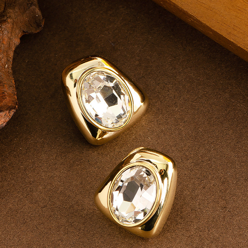 Geometric Zircon Stone Earrings Stylish Minimalist Copper With Silver Plated Needle