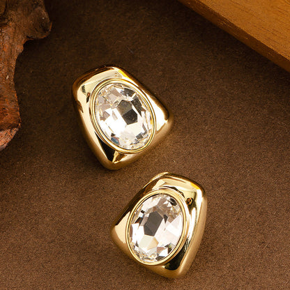 Geometric Zircon Stone Earrings Stylish Minimalist Copper With Silver Plated Needle